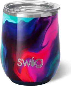 Swig Life 12oz Wine Tumbler with Lid, Stainless Steel, Dishwasher Safe, Portable, Triple Insulated Wine Tumbler (Aura)