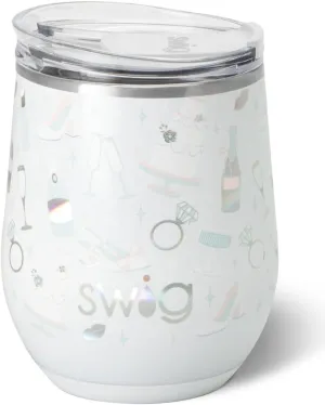 Swig Life 12oz Wine Tumbler with Lid, Stainless Steel, Dishwasher Safe, Portable, Triple Insulated Wine Tumbler (Bride to Be)