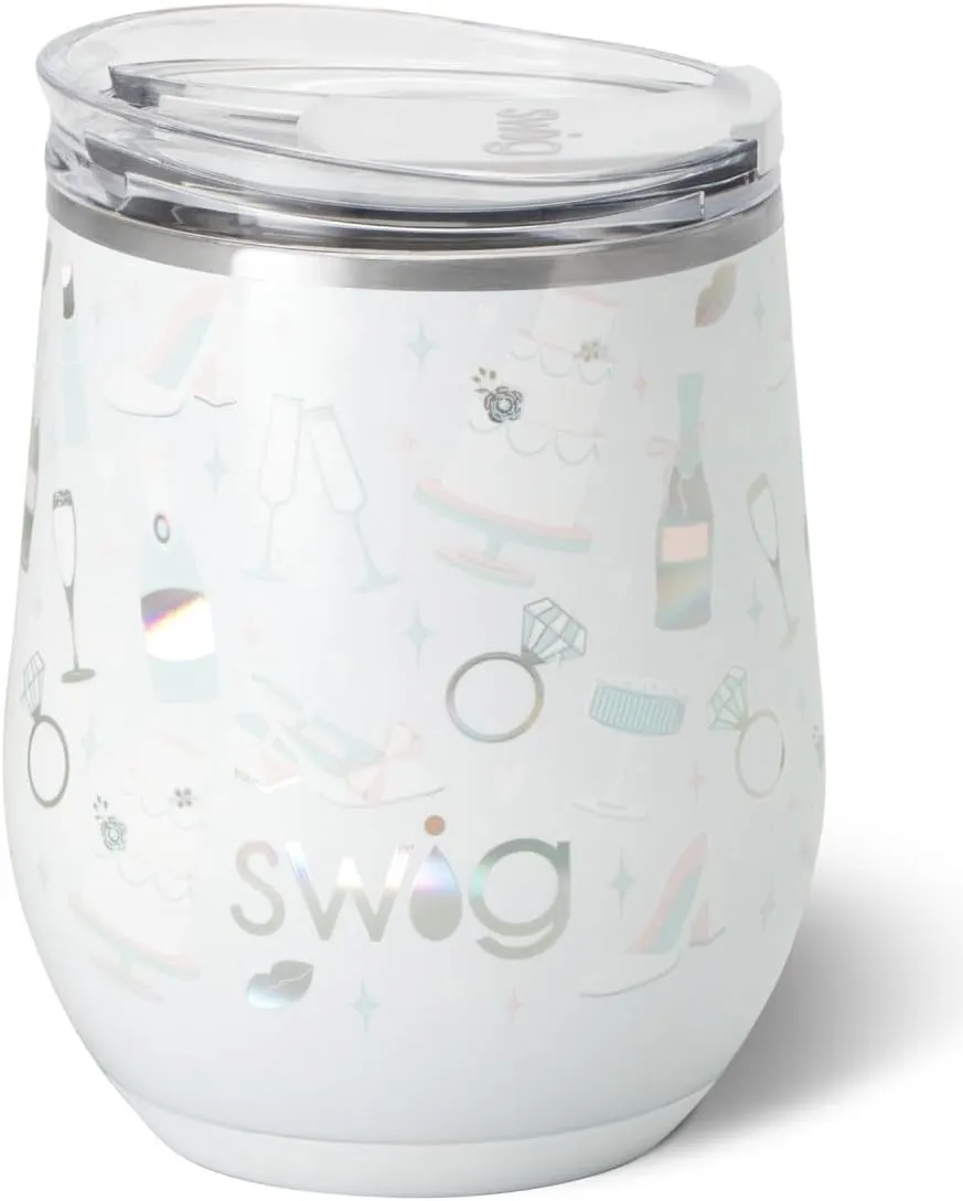 Swig Life 12oz Wine Tumbler with Lid, Stainless Steel, Dishwasher Safe, Portable, Triple Insulated Wine Tumbler (Bride to Be)