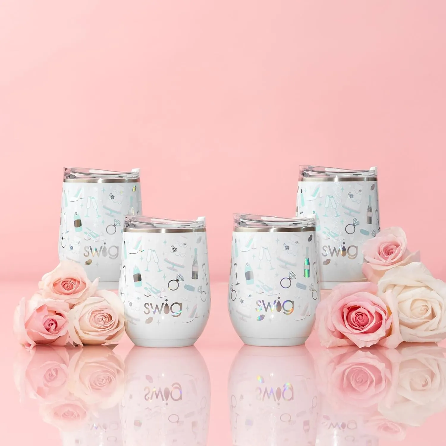 Swig Life 12oz Wine Tumbler with Lid, Stainless Steel, Dishwasher Safe, Portable, Triple Insulated Wine Tumbler (Bride to Be)