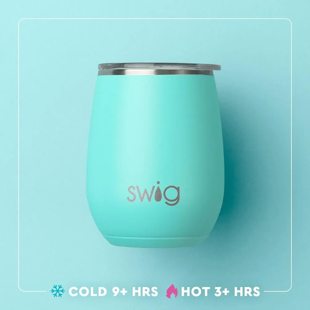 Swig Life 14oz Stemless Wine Cup, Insulated Wine Tumbler with Lid, Stainless Steel Travel Tumbler (Hayride)