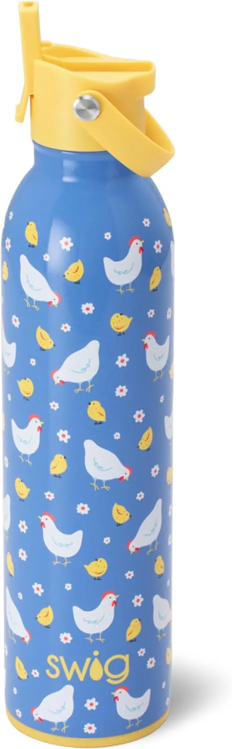 Swig Life 26oz Insulated Water Bottle, Travel Water Bottle with Straw and Lid, Cup Holder Friendly, Stainless Steel (Chicks Dig It)
