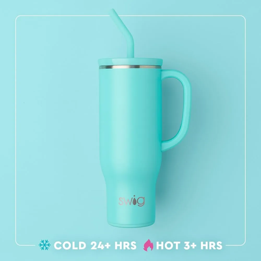Swig Life 30oz Mega Mug, 30oz Tumbler with Handle and Straw, Large Insulated Tumblers, Cup Holder Friendly Travel Mug, Stainless Steel 30 oz Tumbler, Reusable Insulated Water Bottle (Blue Lagoon)