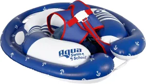 SwimSchool Freestyle Swimmer Baby Pool Float with Multi-Position, Adjustable Safety Seat, Free Swimming, Dual Air Chambers Safe, Red-White-Blue Nautical