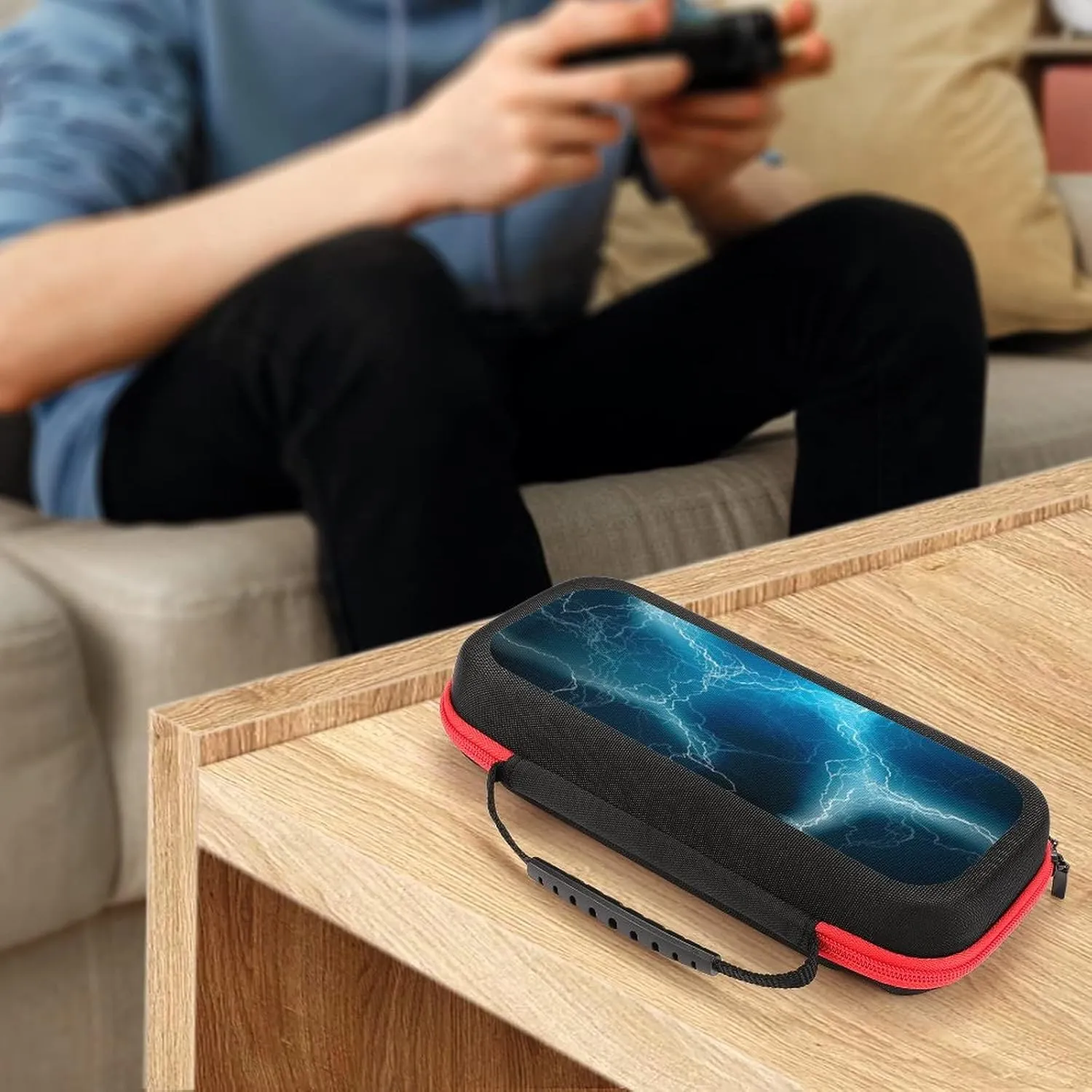Switch Carrying Case Blue Lighting Charge Switch Game Case with 20 Games Cartridges Hard Shell Travel Protection Storage Case for Console & Accessories