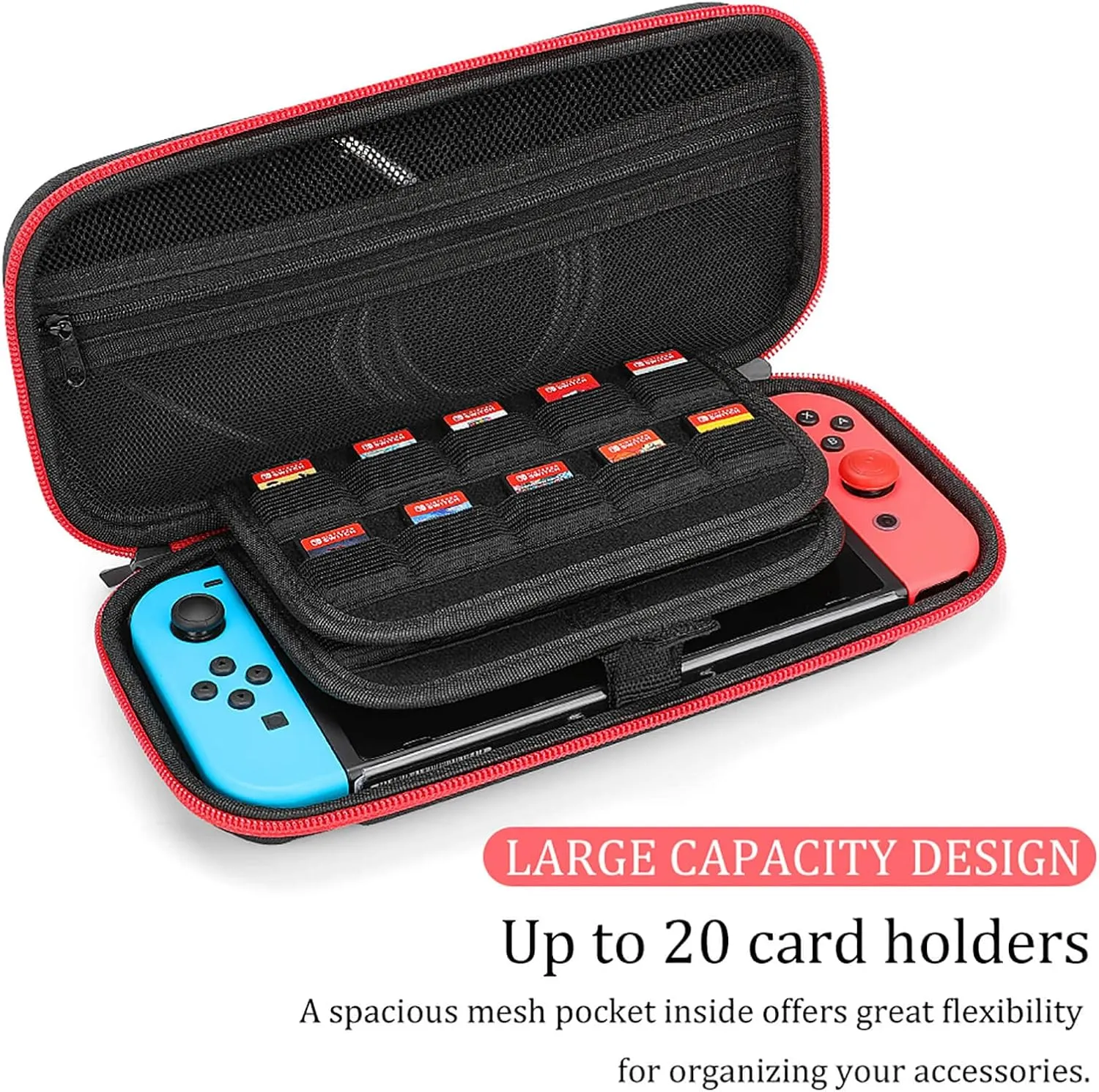 Switch Carrying Case Blue Lighting Charge Switch Game Case with 20 Games Cartridges Hard Shell Travel Protection Storage Case for Console & Accessories