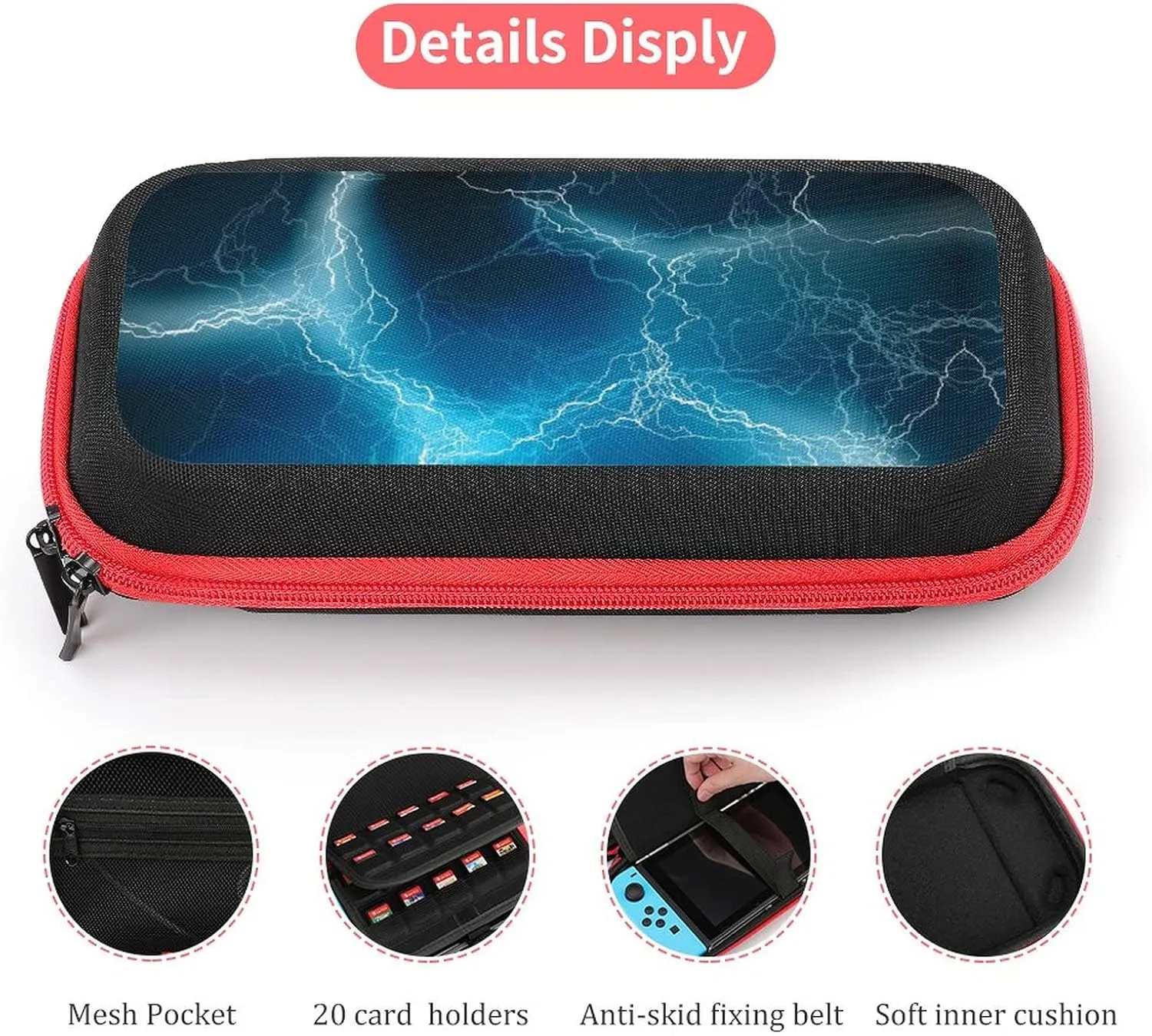 Switch Carrying Case Blue Lighting Charge Switch Game Case with 20 Games Cartridges Hard Shell Travel Protection Storage Case for Console & Accessories