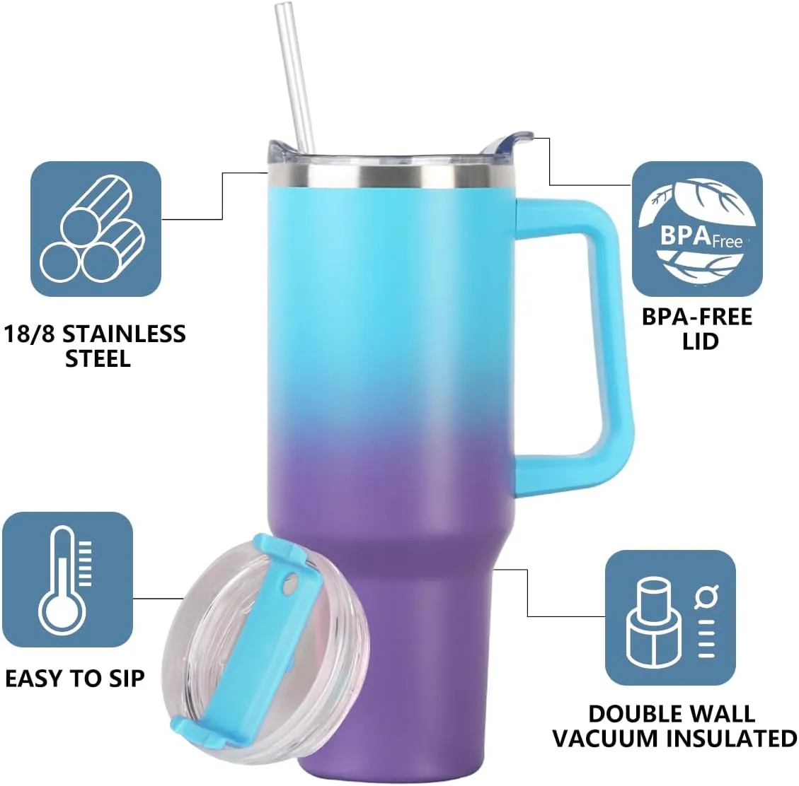 SYACOT 40 oz Tumbler with Handle and Straw Stainless Steel Insulated Tumbler Leak Proof Lid and Straw Lid Reusable Travel Mug Coffee Mug Cup Dishwasher Safe Keep Drinks Cold and Hot (Amethyst)