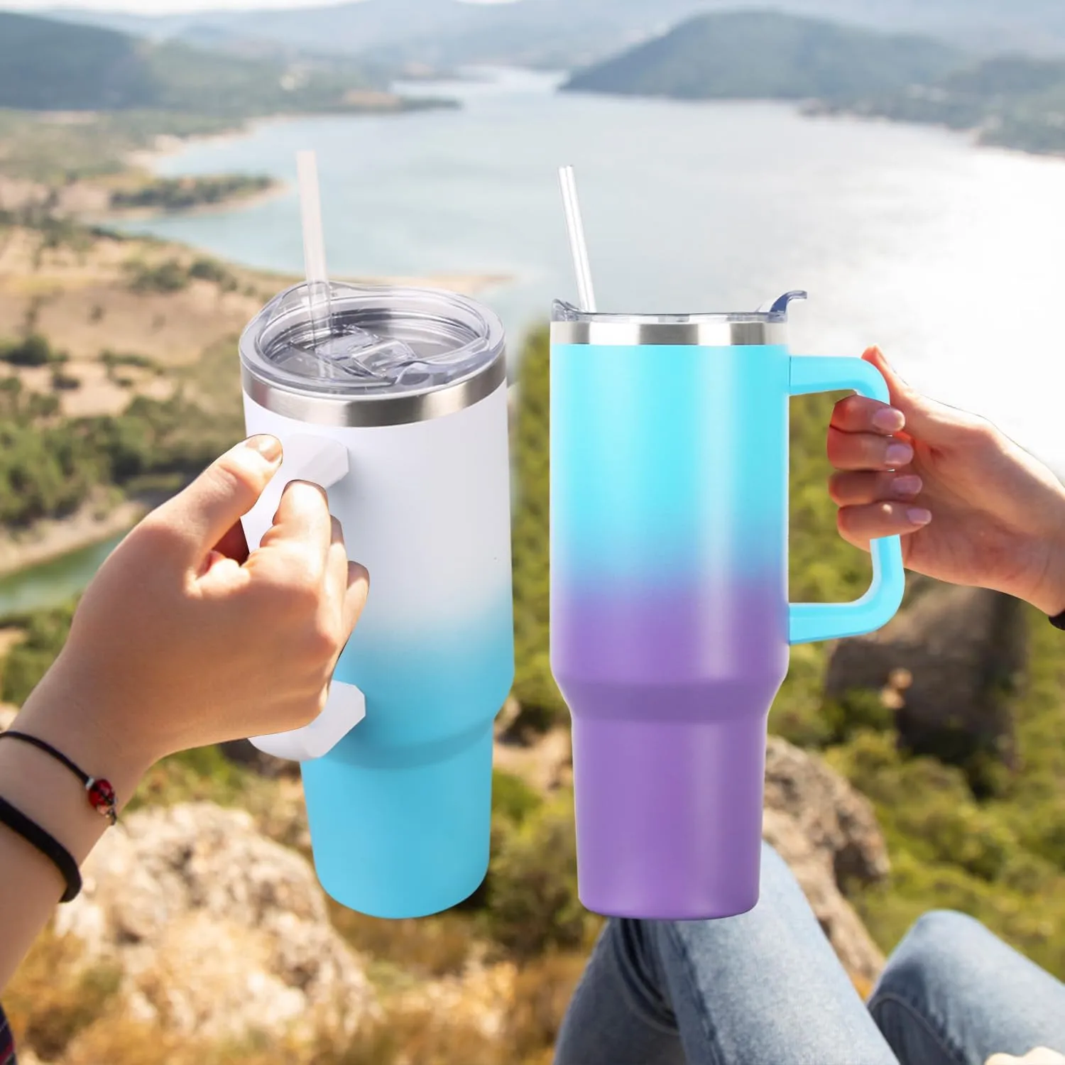 SYACOT 40 oz Tumbler with Handle and Straw Stainless Steel Insulated Tumbler Leak Proof Lid and Straw Lid Reusable Travel Mug Coffee Mug Cup Dishwasher Safe Keep Drinks Cold and Hot (Amethyst)