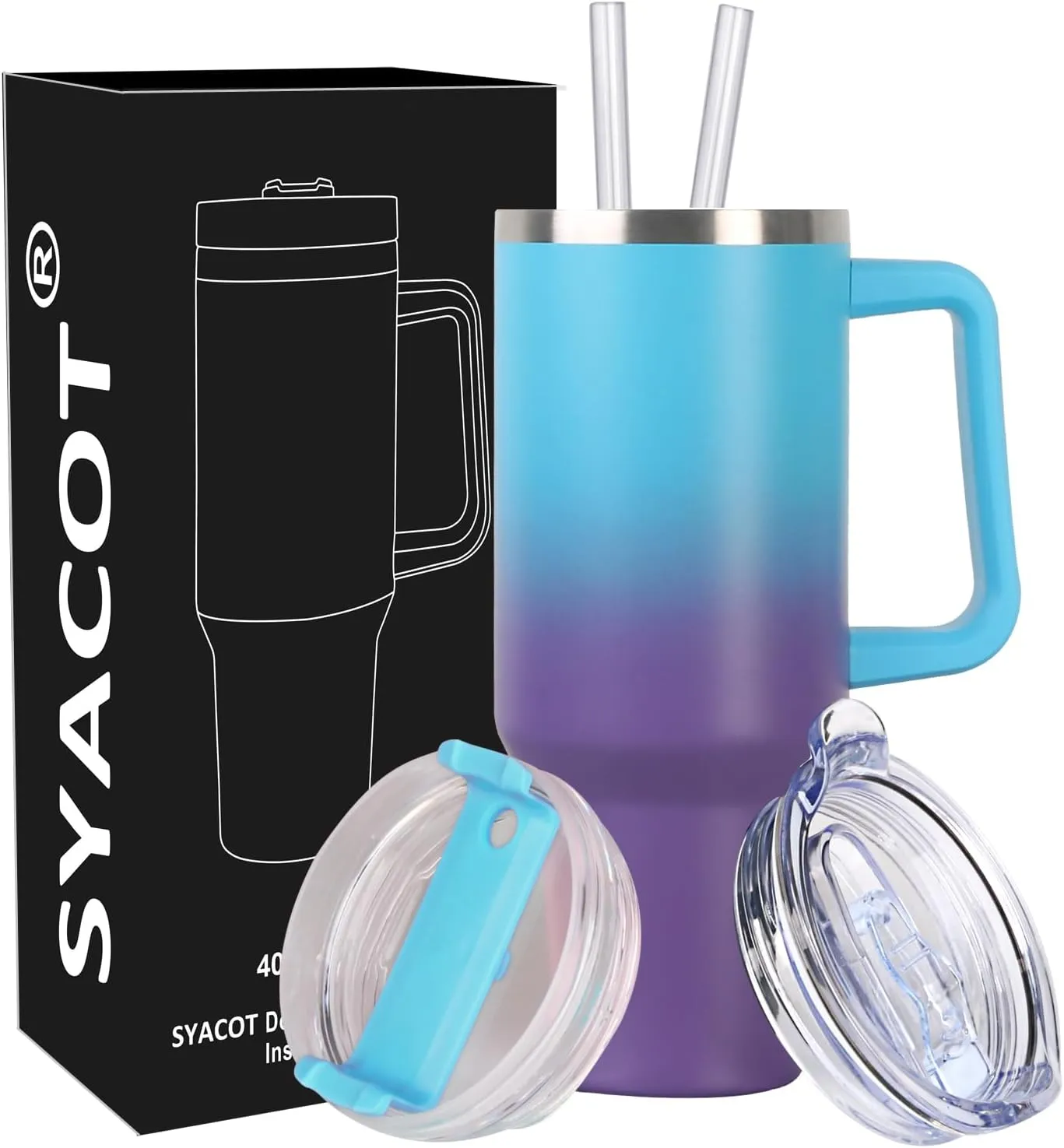 SYACOT 40 oz Tumbler with Handle and Straw Stainless Steel Insulated Tumbler Leak Proof Lid and Straw Lid Reusable Travel Mug Coffee Mug Cup Dishwasher Safe Keep Drinks Cold and Hot (Amethyst)