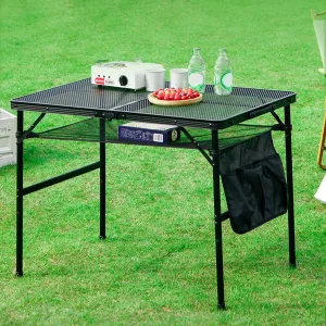 Table for Grill, Outdoor Table, Camping Table, Outdoor Cooking Table, Picnic Tables, Card Table Adjustable Height, Mesh Bag, Carry Handle, 35.4" x 23.6" x 16.5"-26" Black