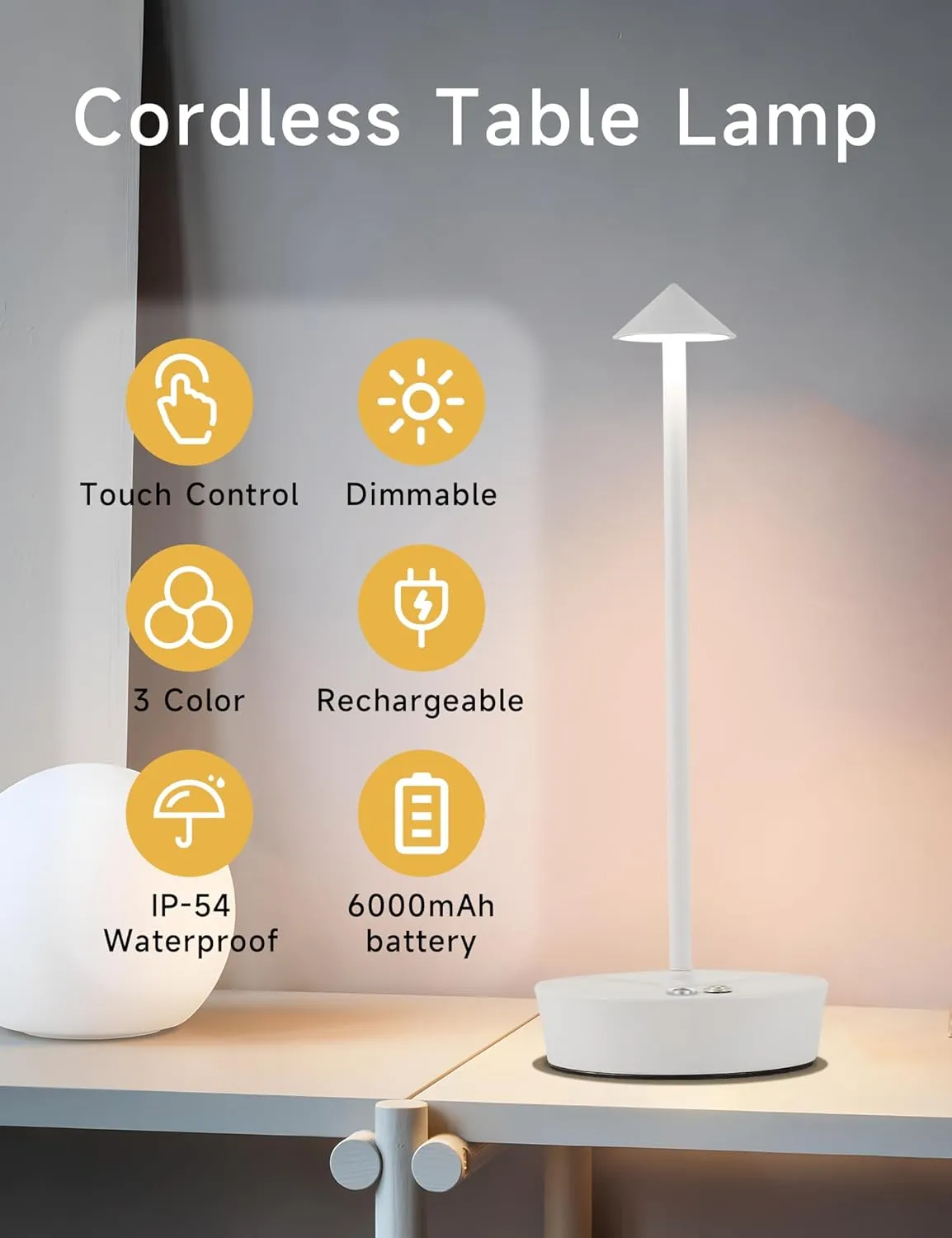 Table Lamps,LED Rechargeable Desk Lamp,Portable Modern USB Battery Operated Lights,Outdoor Waterproof Touch Dimmable,for Patio,Restaurant,Bar,Camping,Dining Home Set of 2 White