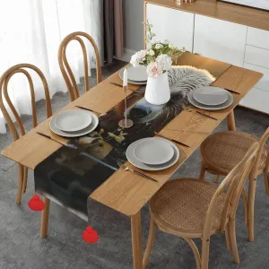 Table Runner 5FT Boho Farmhouse Table Runner with Tassels Linens Burlap Cloth Runner Bear Crossing The River Table Runner for Wedding Baby Shower Birthday Party Table Decor Tablecloth