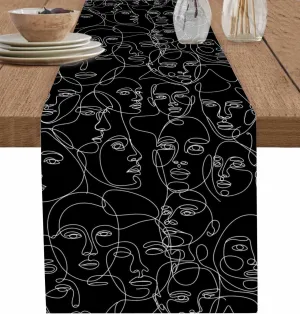 Table Runners-72 Inch Long,Abstract Character Face Modern Line Arts Linen Dresser Scarves Dining Table Runner Black White Tabletop Scarf for Home Kitchen Holiday Party Decor