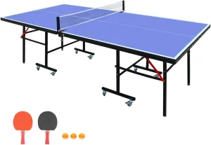 Table Tennis Table, 8ft Foldable & Portable Ping Pong Table Set for Indoor & Outdoor Games with Net, 2 Table Tennis Paddles and 3 Balls