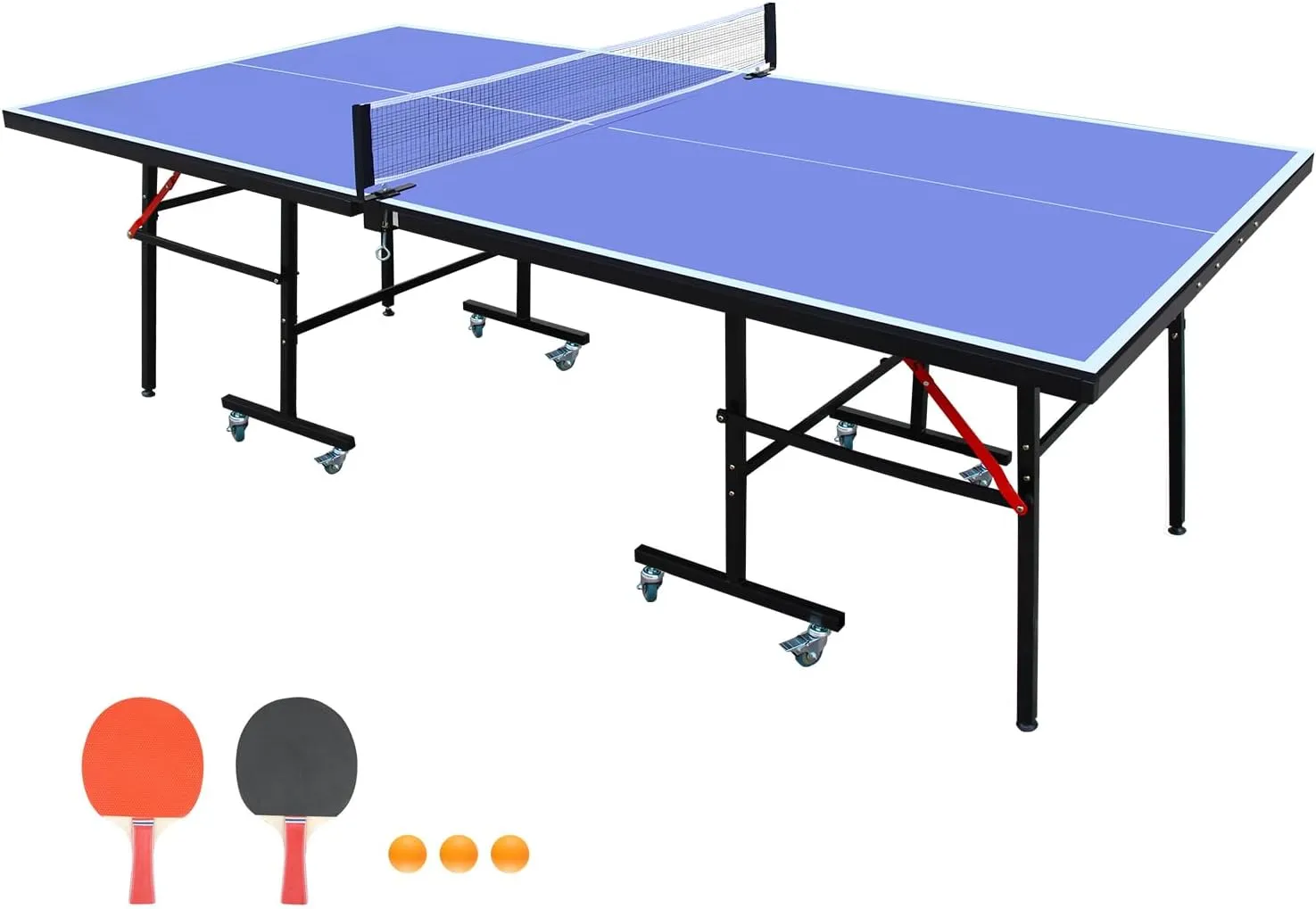 Table Tennis Table, 8ft Foldable & Portable Ping Pong Table Set for Indoor & Outdoor Games with Net, 2 Table Tennis Paddles and 3 Balls