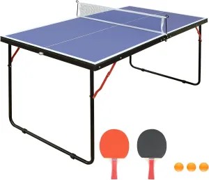 Table Tennis Table Foldable & Portable Ping Pong Table Set with Net and 2 Ping Pong Paddles for Indoor Outdoor Game