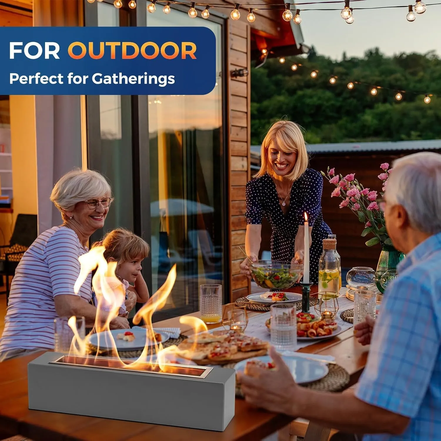 Table Top Firepit - Smores Maker with 4 Roasting Sticks Outdoor & Indoor Fire Pit Tabletop - Metal Tabletop Fire Pit for Patio Balcony Home Decor, Great Gift for Family Party Gathering Night Dinner