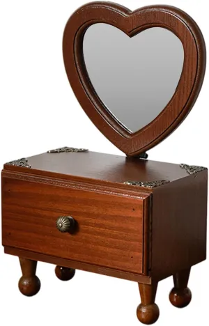 Tabletop Mirror Vanity Mirror Cosmetics Retro Small Elegant Countertop Mirror Wood Desk Makeup Mirror for Bedroom Bathroom, Heart