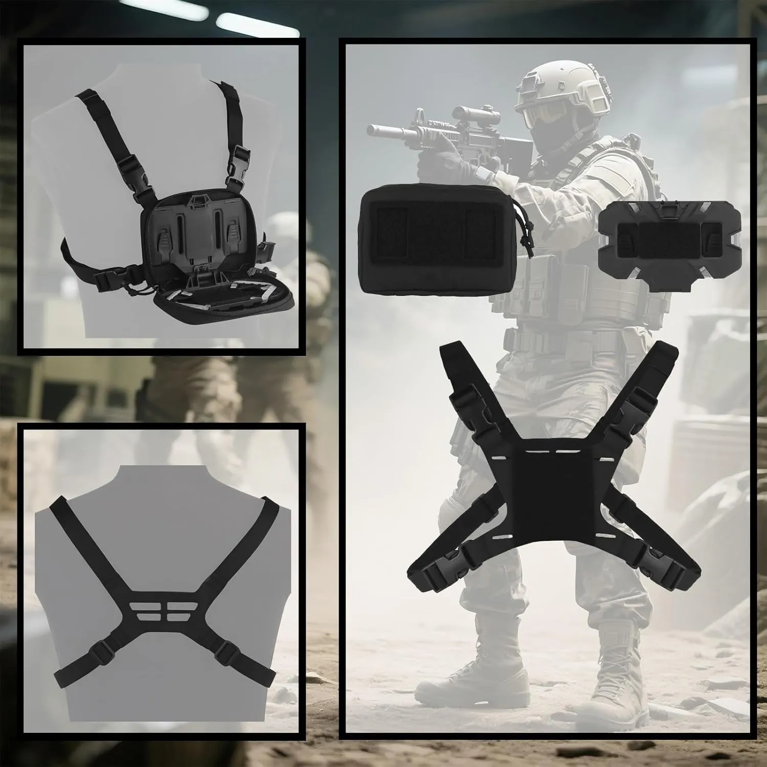 Tactical Folding Plate Navigation Set, Phone Chest Mount with Chest Vest Rig Bag Pack Molle Foldable Navigation Universal Phone Holder Board