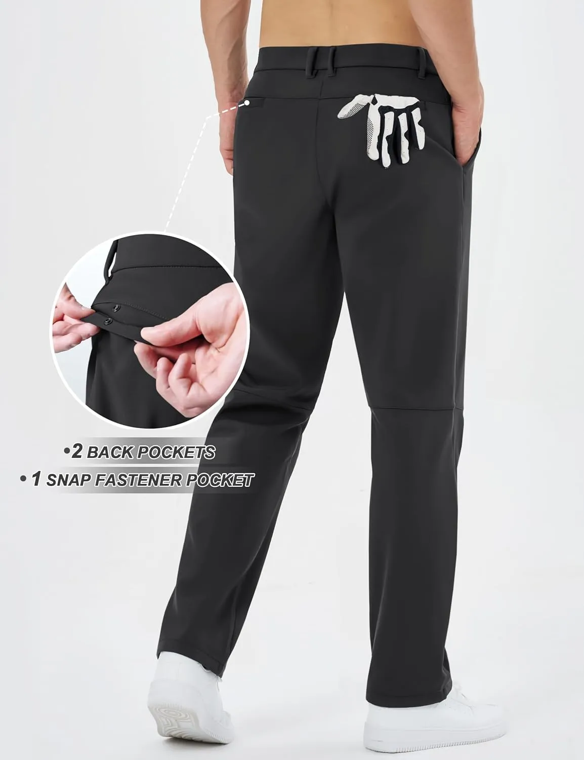 TACVASEN Winter Golf Pants for Men Fleece Lined Work Business Casual Dress Slacks Water Resistant Stretch Warm Trousers