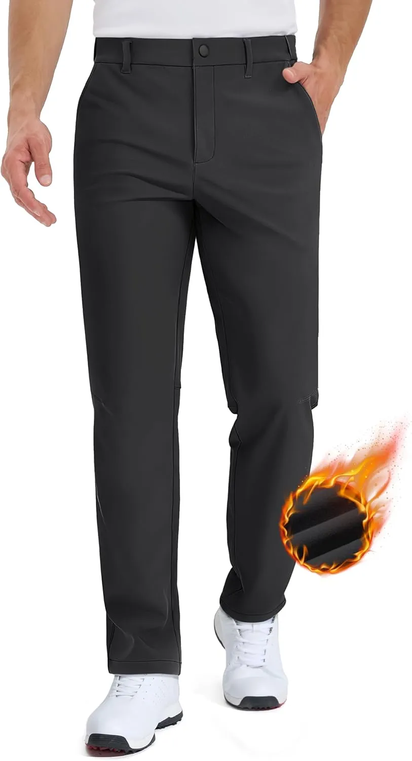 TACVASEN Winter Golf Pants for Men Fleece Lined Work Business Casual Dress Slacks Water Resistant Stretch Warm Trousers