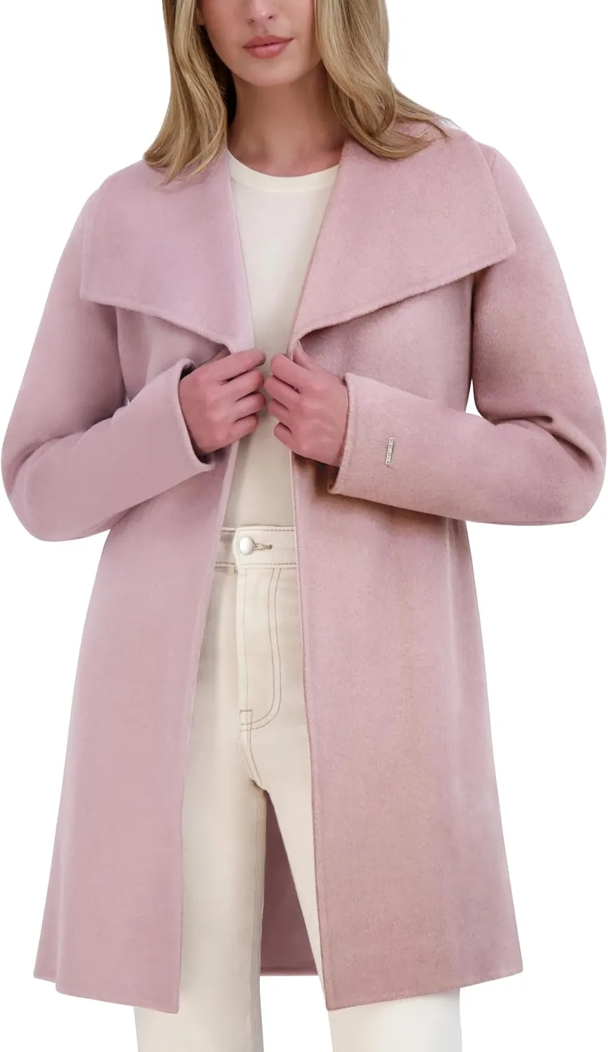 Tahari Women's Lightweight Wool Wrap Coat with Tie Belt