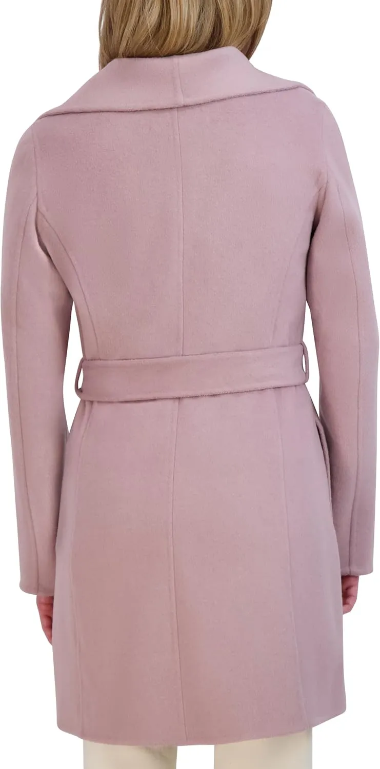 Tahari Women's Lightweight Wool Wrap Coat with Tie Belt