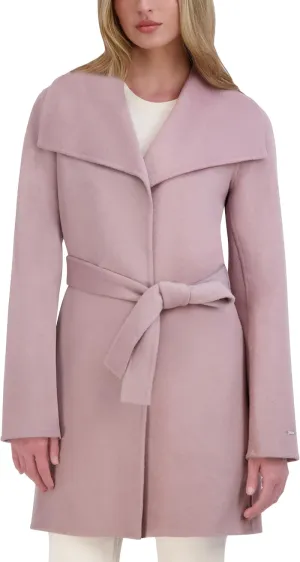 Tahari Women's Lightweight Wool Wrap Coat with Tie Belt