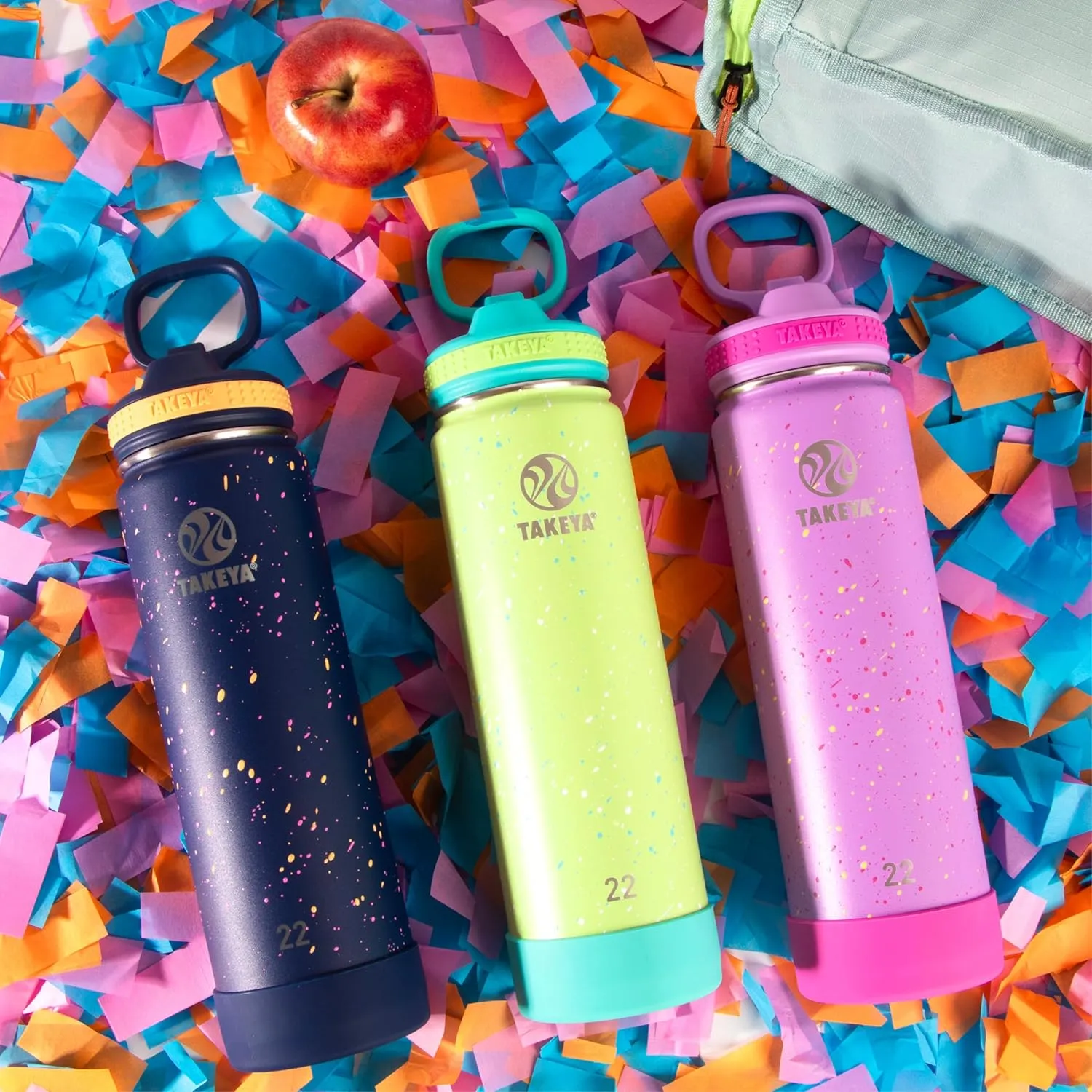 Takeya Actives Water Bottle with Straw Lid - Bottle with Double Stainless Steel Insulation - Dishwasher Safe & BPA-Free - Bottle with Straw Lid & Removable Bumper - 22 oz, Confetti Green Grass