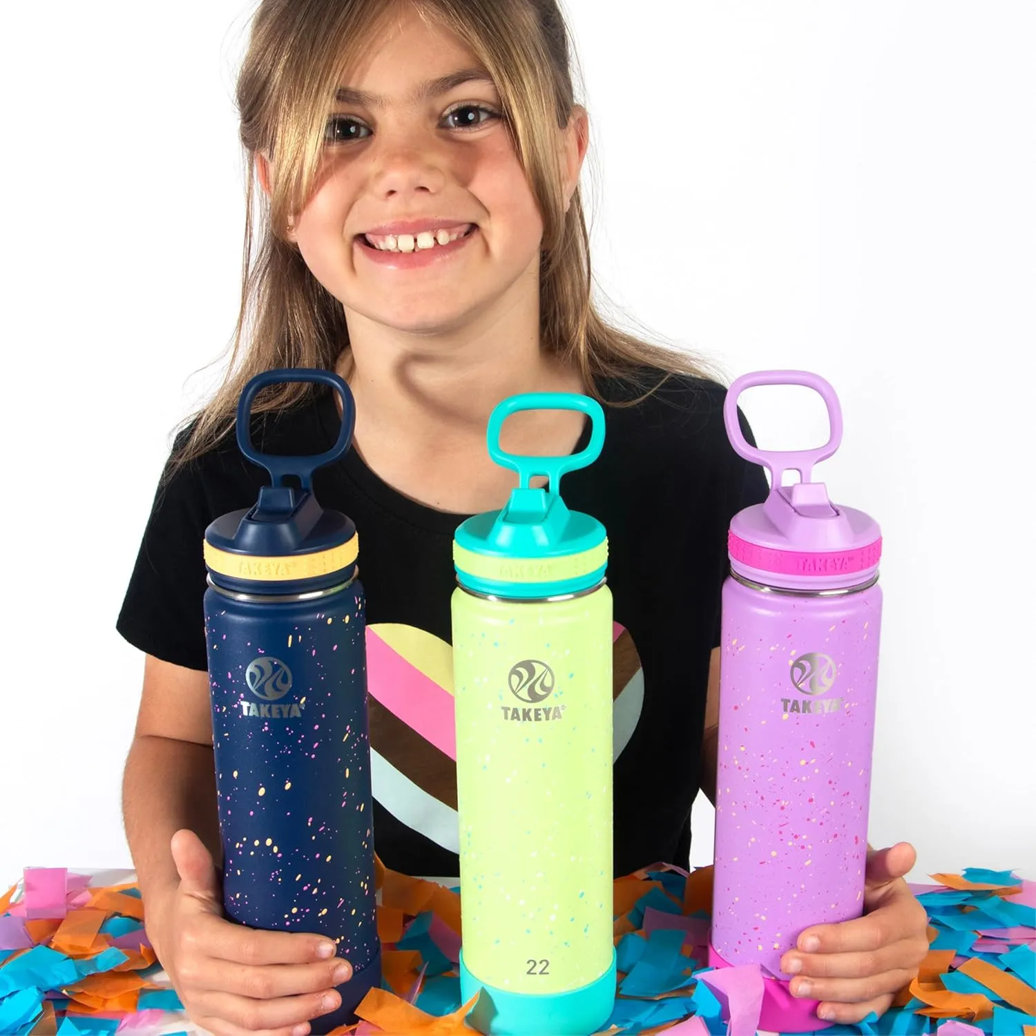 Takeya Actives Water Bottle with Straw Lid - Bottle with Double Stainless Steel Insulation - Dishwasher Safe & BPA-Free - Bottle with Straw Lid & Removable Bumper - 22 oz, Confetti Green Grass