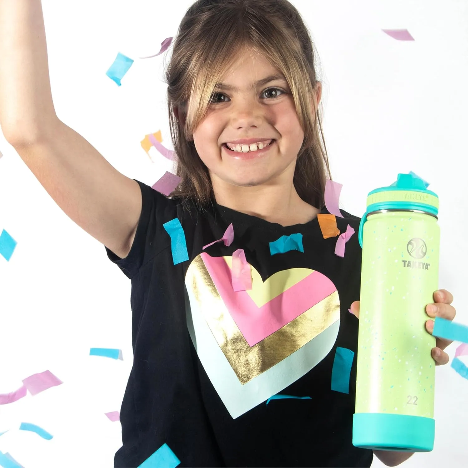 Takeya Actives Water Bottle with Straw Lid - Bottle with Double Stainless Steel Insulation - Dishwasher Safe & BPA-Free - Bottle with Straw Lid & Removable Bumper - 22 oz, Confetti Green Grass