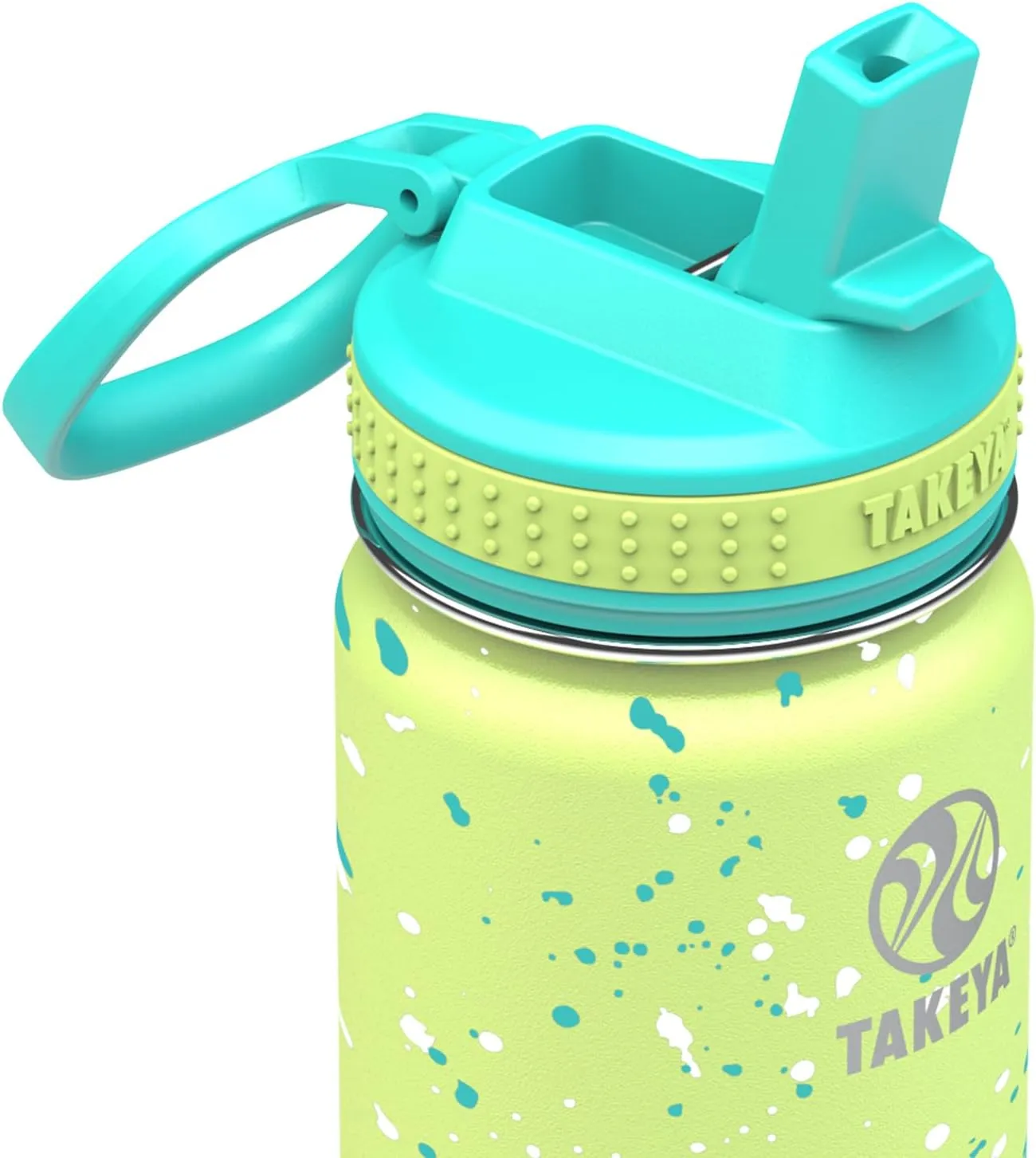 Takeya Actives Water Bottle with Straw Lid - Bottle with Double Stainless Steel Insulation - Dishwasher Safe & BPA-Free - Bottle with Straw Lid & Removable Bumper - 22 oz, Confetti Green Grass