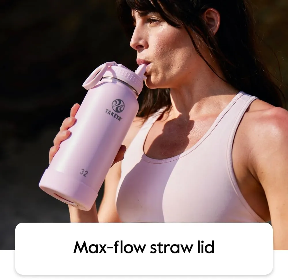 Takeya Actives Water Bottle with Straw Lid - Durable & Easy-Care Water Bottle with Stainless Steel Insulation - BPA-Free Lid with Carry Handle & Straw - Dishwasher-Safe - 40 oz, Blush