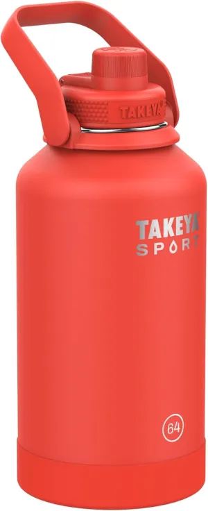 Takeya Sports Water Bottle with Spout Lid - Bottle with Triple Stainless Steel Insulation - Dishwasher Safe & BPA-Free - Bottle with Ice-Blocking Spout Lid & Removable Bumper - 64 oz, Pro Fire