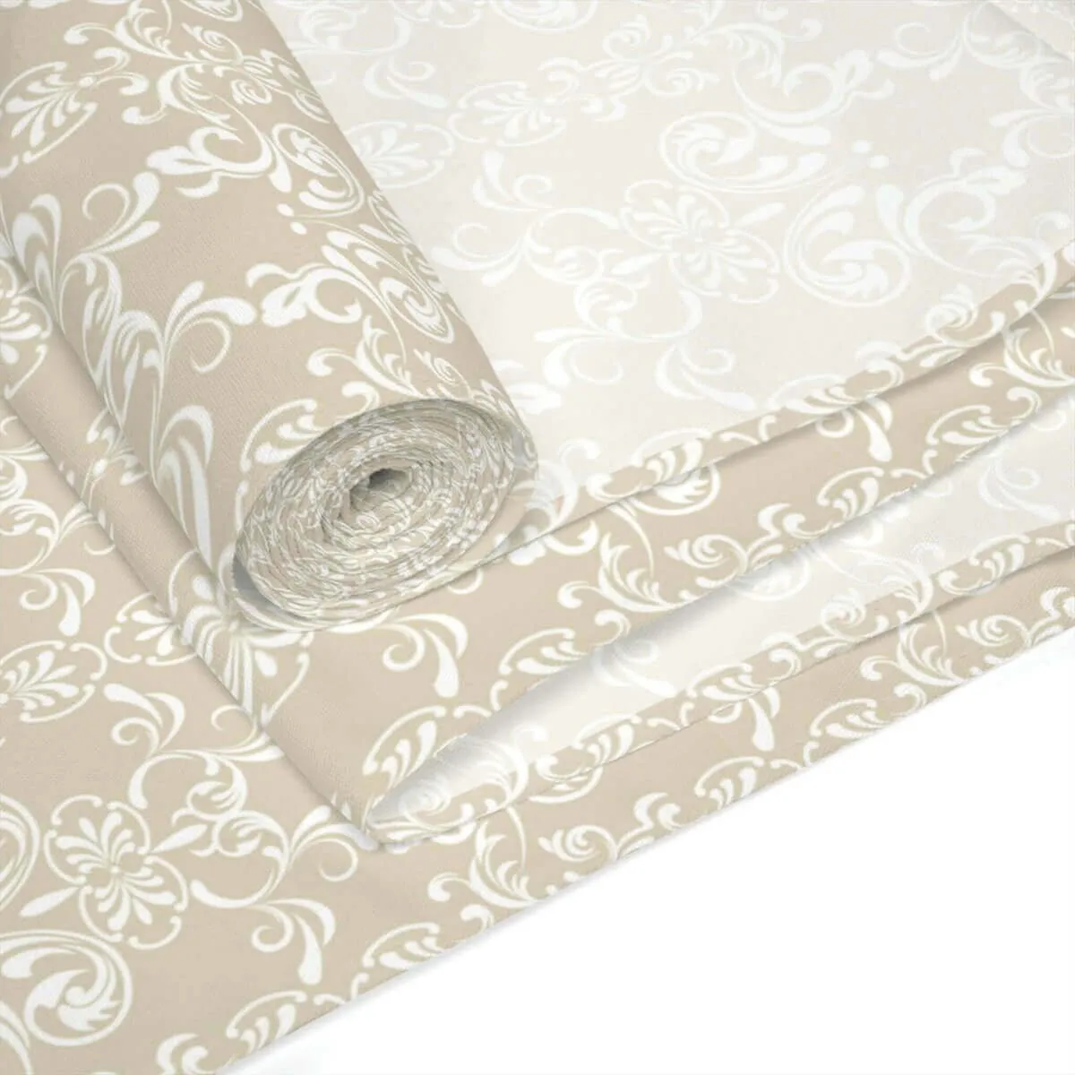 Tan & White Floral Pattern Table Runner