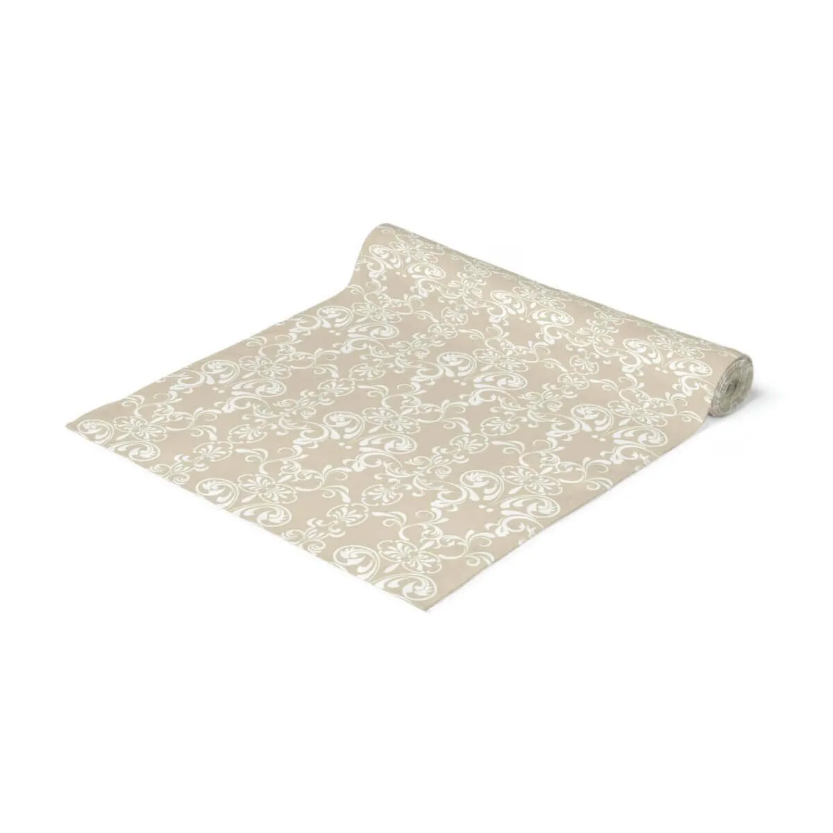 Tan & White Floral Pattern Table Runner