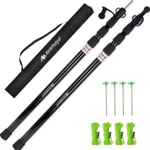 Tarp Poles - Telescoping Camping Tent Poles Replacement, Upgraded 4-Section Heavy Duty Aluminum Rods with Stakes & Guylines for Tents, Rain Fly, Camping Shelter, Awning Canopy RV Car, 2 Sets