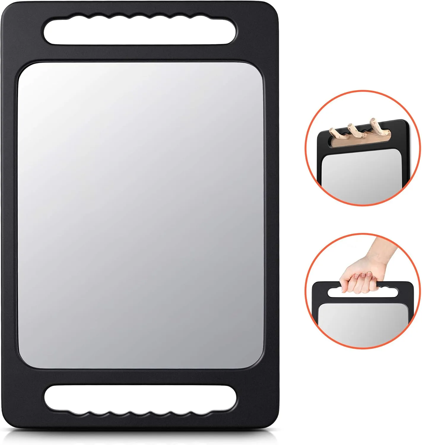 TASALON Unbreakable Hand Mirror with Double Handle - Large Handheld Barber Mirror for Hair and beauty Salon - Durable Hand Held Mirrors for barbershop - Lightweight Haircut Mirror with Double Handgrip