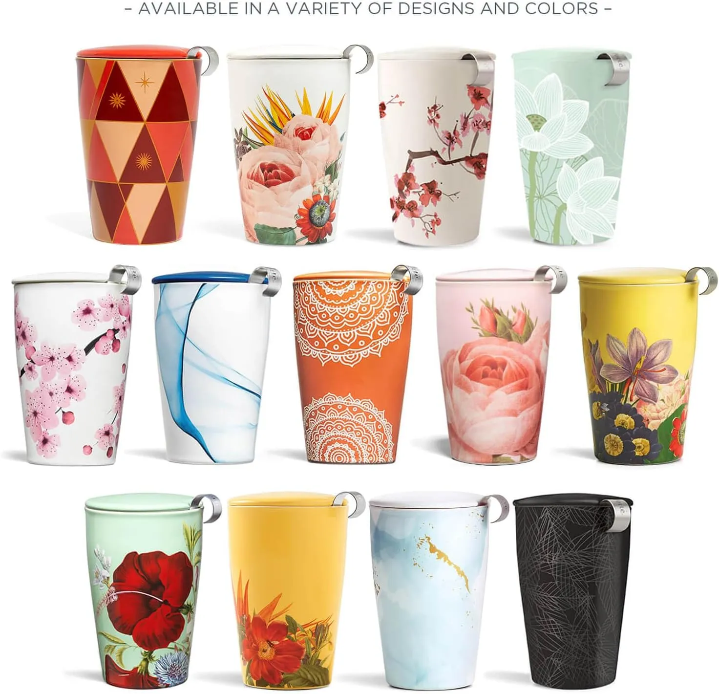 Tea Forte Hanami Double-Walled Ceramic Kati Cup with Removable Stainless Steel Infuser Basket and Lid, Steeps 12 oz Loose Leaf Tea, Lid and Cup Dishwasher & Microwave Safe, Gifts for Mom