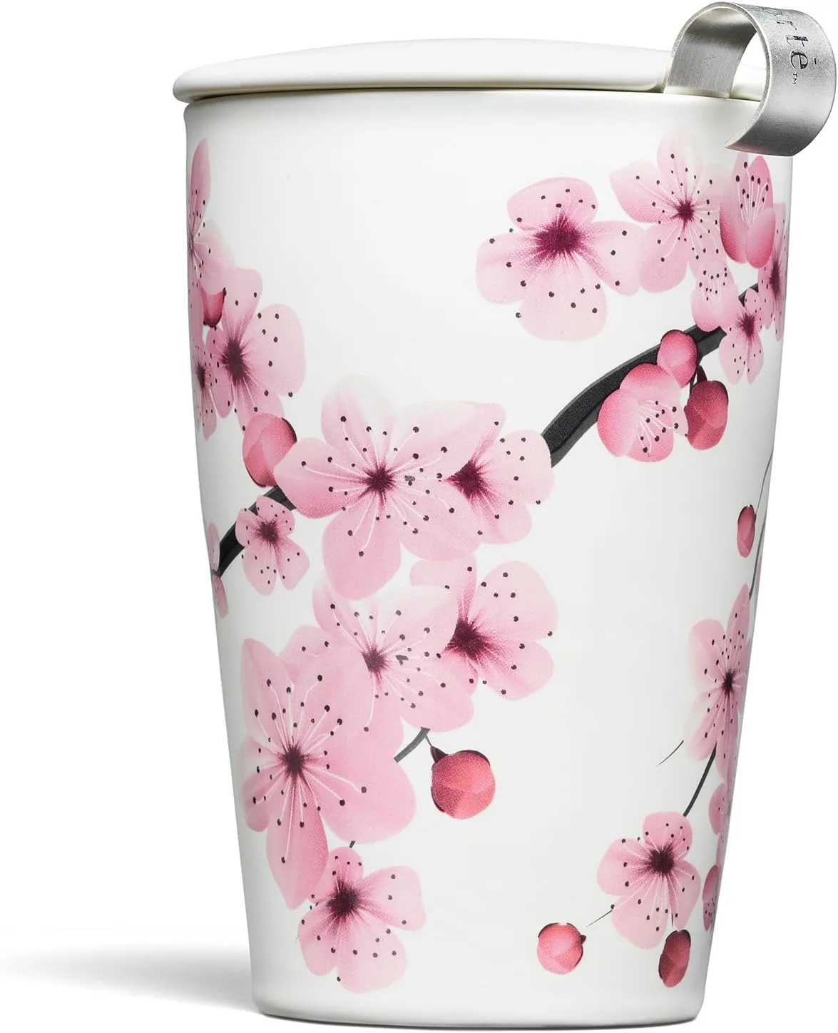 Tea Forte Hanami Double-Walled Ceramic Kati Cup with Removable Stainless Steel Infuser Basket and Lid, Steeps 12 oz Loose Leaf Tea, Lid and Cup Dishwasher & Microwave Safe, Gifts for Mom