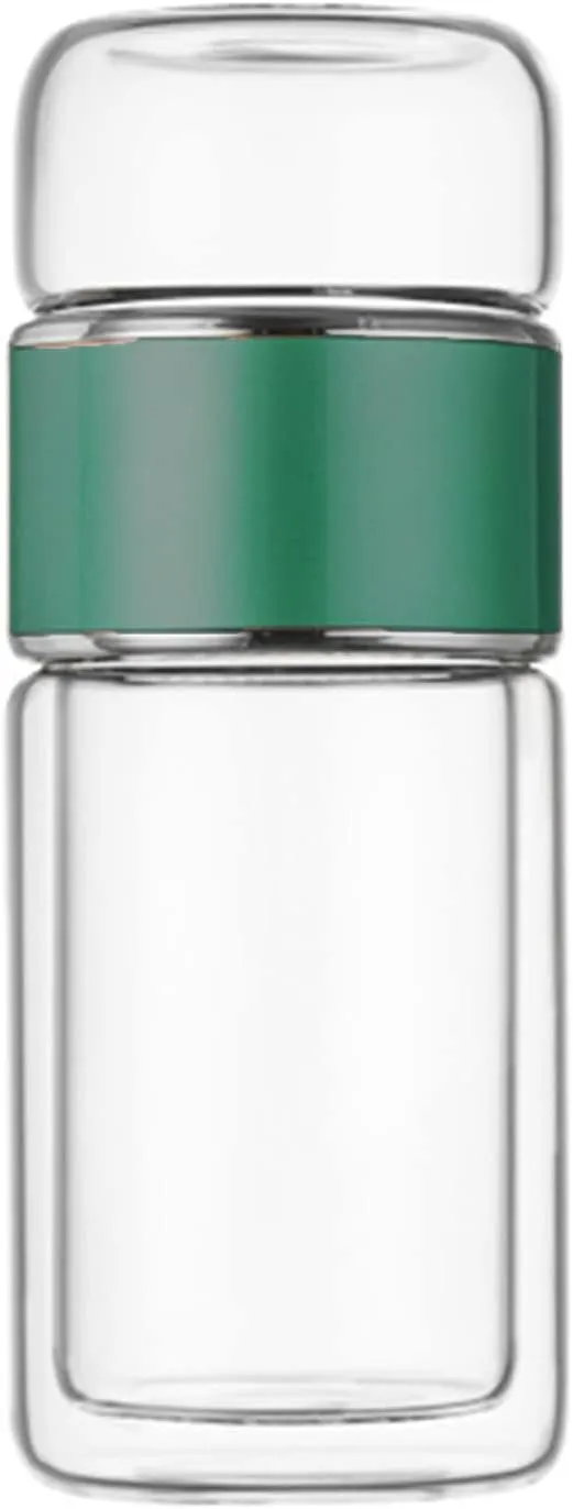 Tea Infuser Bottle, 420ml Tea Flood Cup Glass Water Bottle Double Wall Borosilicate Travel Tea Tumbler with Stainless Steel Filter Leakage Proof Water Separation Tea Bottle Mug
