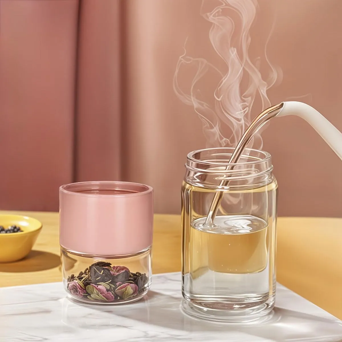 Tea Infuser Bottle,Tea and Water Separation Cup,Double Layered Glass Tea Infuser Bottle,Portable Tea Tumbler With Stainless Infuser,Leak Proof Tea Flood Cup for Loose Leaf Tea (Black, 350ml)