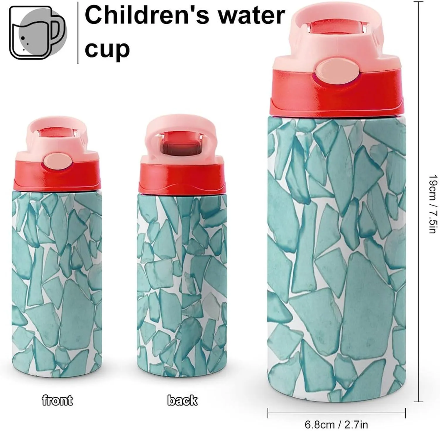 Teal Sea Glass Print Stainless Steel Water Bottle for Men and Women with Straw Sports Gym Camping Hiking