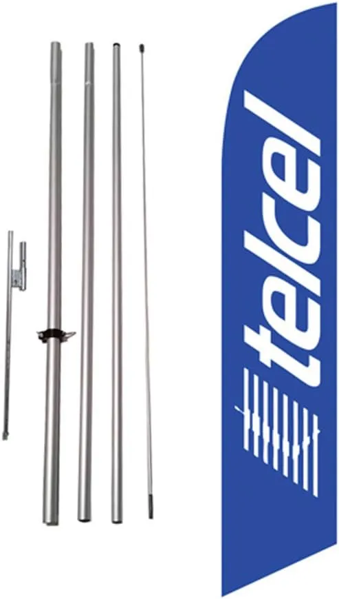 Telcel Advertising Feather Banner Swooper Flag Sign with Flag Pole Kit and Ground Stake