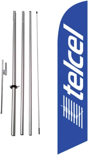 Telcel Advertising Feather Banner Swooper Flag Sign with Flag Pole Kit and Ground Stake