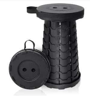 Telescoping Camping Stool, Collapsible Portable Stool, Adjustable Foldable Stool for Camping Gym Rave Party Parks Fishing Hiking BBQ Gardening Max Load 400 LBs (Black)