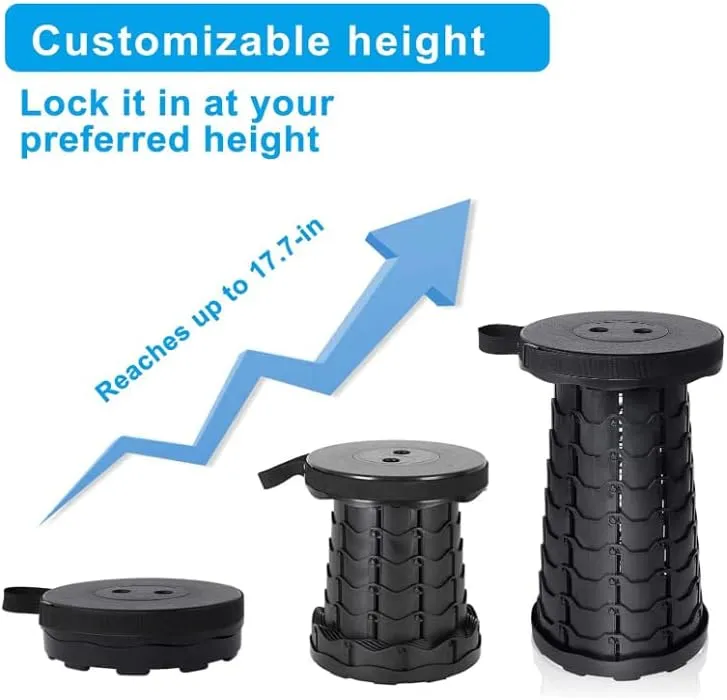 Telescoping Camping Stool, Collapsible Portable Stool, Adjustable Foldable Stool for Camping Gym Rave Party Parks Fishing Hiking BBQ Gardening Max Load 400 LBs (Black)