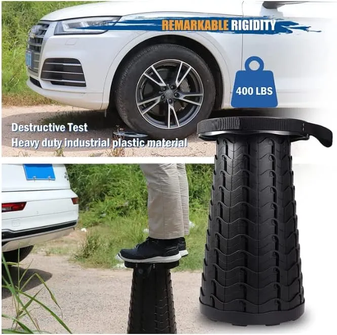 Telescoping Camping Stool, Collapsible Portable Stool, Adjustable Foldable Stool for Camping Gym Rave Party Parks Fishing Hiking BBQ Gardening Max Load 400 LBs (Black)