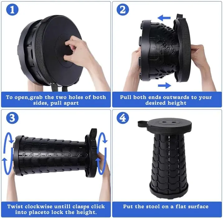 Telescoping Camping Stool, Collapsible Portable Stool, Adjustable Foldable Stool for Camping Gym Rave Party Parks Fishing Hiking BBQ Gardening Max Load 400 LBs (Black)
